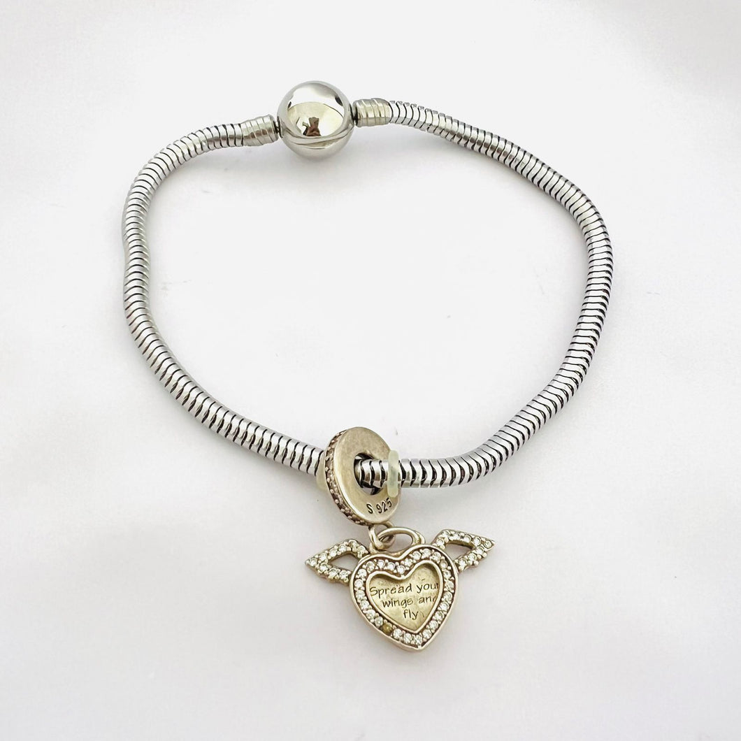 Stainless steel - Bracelet charm 925 silver Heart with angels