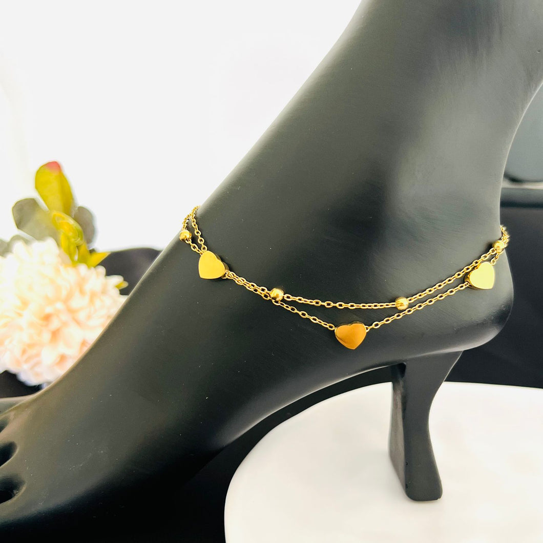 Anklet - stainless steel small hearts