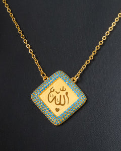 Necklace - Gold allah with blue zircon stones