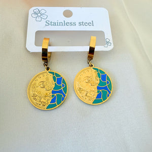 Earrings -  Stainless steel circle green and blue