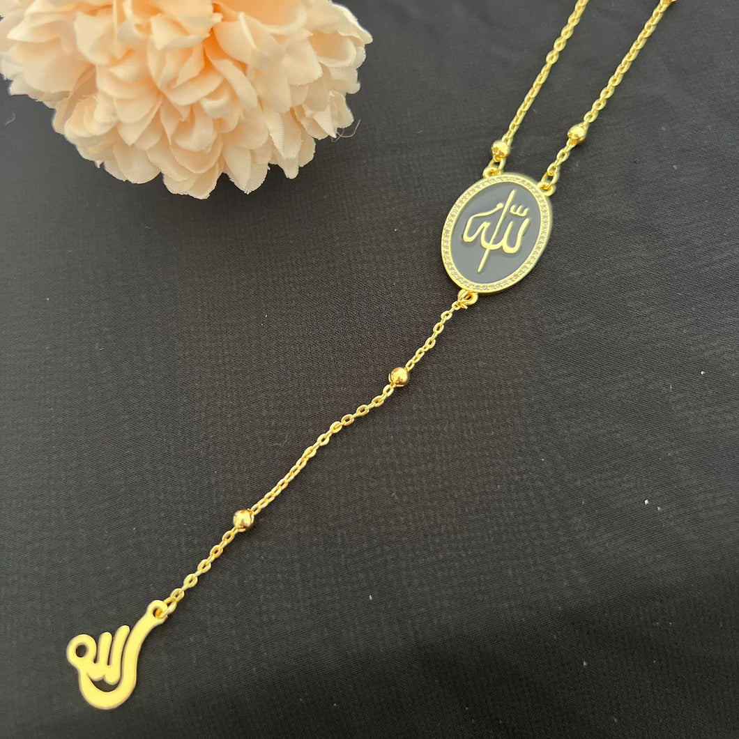 Necklace - long allah word gold_black