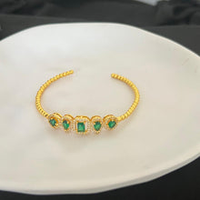 Load image into Gallery viewer, Bracelet - opened_Gold green zircon stones
