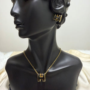 Set - 2 pieces necklace and earrings stainless steel black circle letter