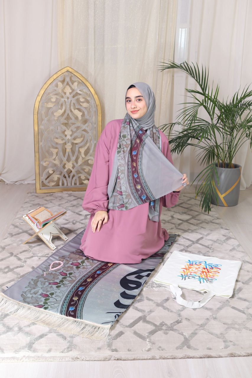 Prayer Set - pink-Grey Abaya