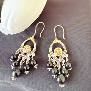 Earrings - 925k Silver black stones