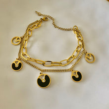 Load image into Gallery viewer, Bracelet - Stainless steel gold chain black stones
