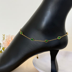 Anklet - stainless steel green stones