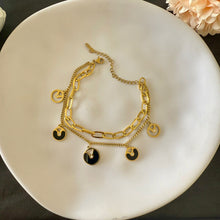 Load image into Gallery viewer, Bracelet - Stainless steel gold chain black stones
