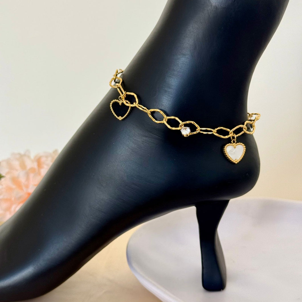 Anklet - stainless steel hearts chain