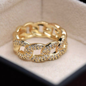 Ring - Gold ring wide zircon chains