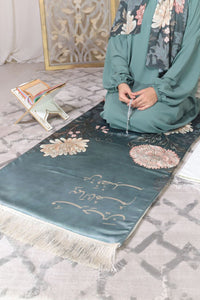 Prayer Set - green-beige flower Abaya