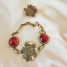 Load image into Gallery viewer, Sets - 2 pieces copper bracelet and ring red stones
