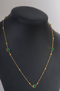 Stainless Steel- Necklace with green zircon stone