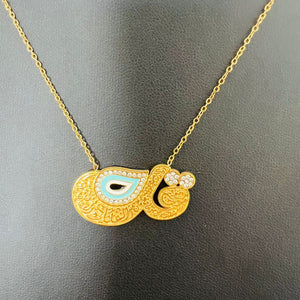 Necklace - stainless steel turquoise gold kol