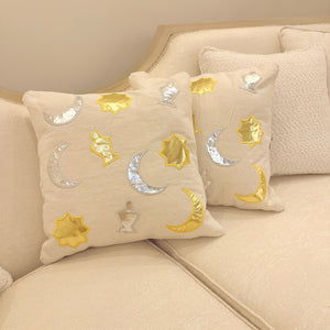 Two pillow case gold and silver Crescent and lantern