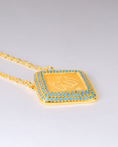 Necklace - Gold allah with blue zircon stones