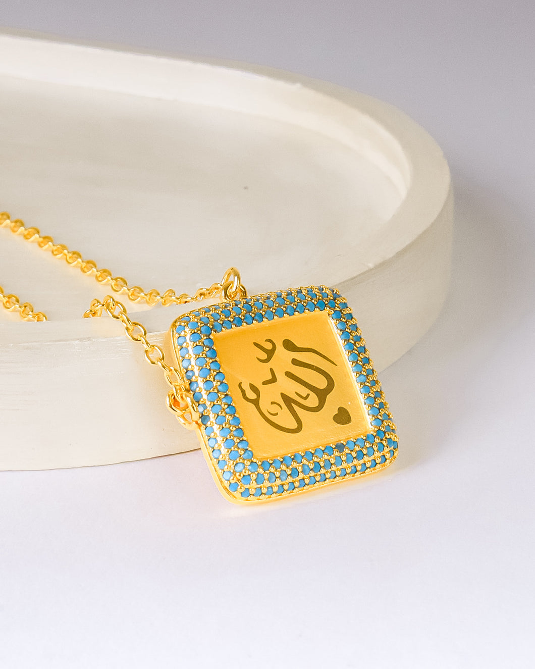 Necklace - Gold allah with blue zircon stones